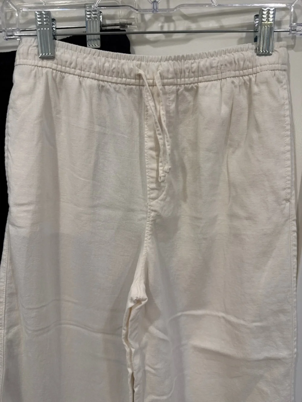 Old Navy Girls Wide Leg Linin Pants Cream Black Set Elastic Waist Pull-On - Picture 9 of 12
